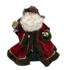Santa Claus Tree Topper Table Top 14” Tall Red Brown Faux Fur Trim Regal Vtg